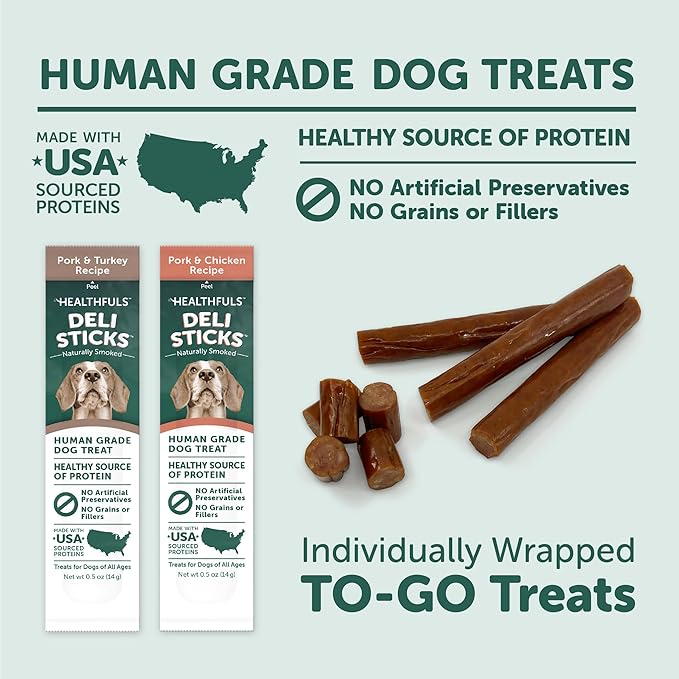 Deli Sticks Pork and Turkey Human-Grade Gluten-Free Soft and Chewy Dog Treats, 10 Count Bag