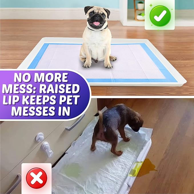 Skywin Dog Pad Holder Tray for 27.5 x 44 Inches Training Pads (White) - Easy to Clean and Store Perfect for Dog Potty Tray – Silicon Wee Wee Pad Holder, No Spill Pee Pad Holder for Dogs