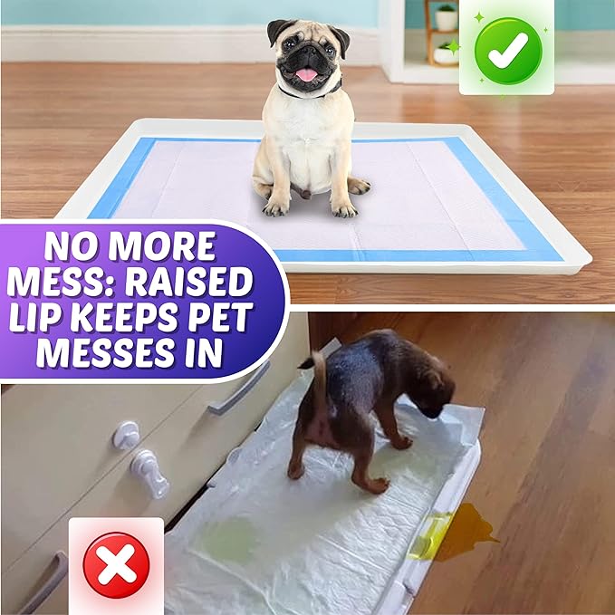 Skywin Dog Pad Holder Tray for 30 x 36 Inches Training Pads - Easy to Clean and Store Perfect for Dog Potty Tray – Silicon Wee Wee Pad Holder, No Spill Pee Pad Holder for Dogs (White)