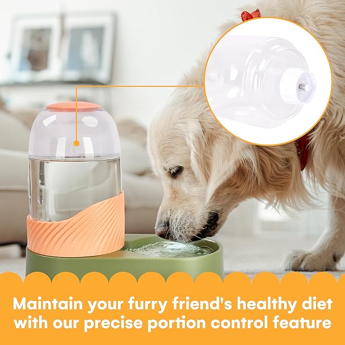 Noa Store Cat Water and Food Dispenser Set, 6.2" Wx12.9 Lx8.6 H each - Automatic Dog Feeder and Waterer - Self-Feeding Gravity Bowls for Indoor Pets - Convenient Hydration Solution - 2 Pack, Green