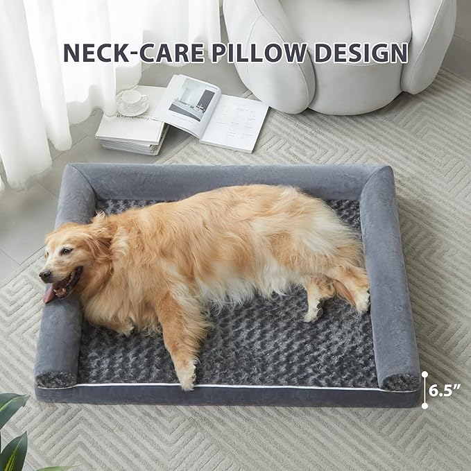 BFPETHOME Extra Large Dog Bed, Jumbo Dog Bed with Removable Cover, Waterproof Lining, Egg-Crate Foam Pet Sofa Bed, 48x35x7 inches, Dark Grey