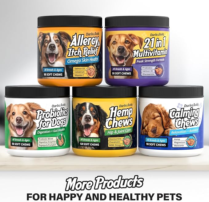 CHARLIE & BUDDY Dog Allеrgy Chews, Immunе Support & Itсh Rеlief for Dogs, Skin and Coat Supplements with Omega 3 Fish Oil, ACV, Vitamin C, & Probiotics for Dogs, 90 Soft Chews, Chicken Flavor, Wrap