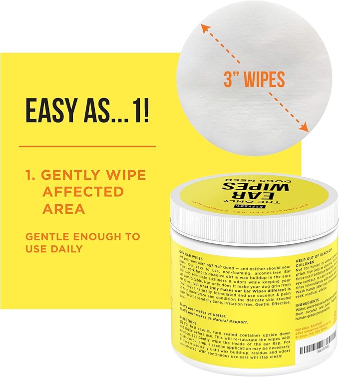Natural Rapport Dog Ear Cleaner - The Only Ear Cleaner Dogs Need - Ear Cleaner Wipes for Cleaning Out Wax, Dirt, and Contaminants (Wipes, 100 CT)