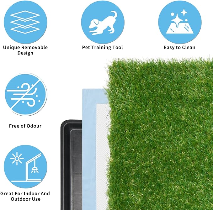 Dog Grass pad with Tray,45”x 29” Indoor Dog Potty with 2 Packs Replacement Artificial Fake Grass-5 Packs Disposable Puppy Pads,for Puppy Training Apartment,Outdoor Use