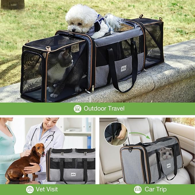Lekereise Cat Dog Carrier with Wheels for 2 Cats, Expandable Double Cat Carrier with Wheels, Large Rolling Pet Carrier for 1 Large Cat/Dog or 2 Medium Cats, Wheeled Pet Carrier with Telescopic Handle