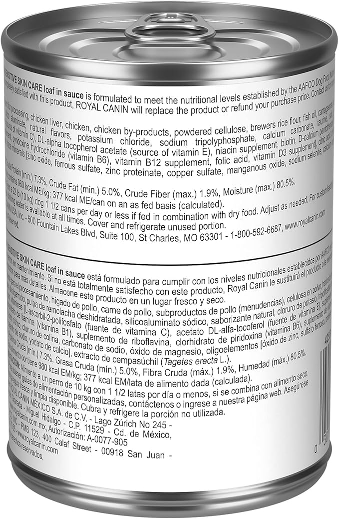 Royal Canin Sensitive Skin Care Loaf in Sauce Wet Dog Food, 13.5 oz can (12-Count)