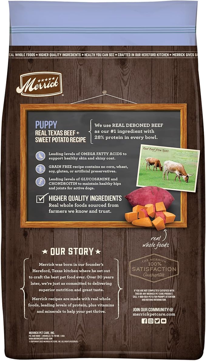 Merrick Dry Puppy Food, Real Beef and Sweet Potato Grain Free Dog Food Recipe - 10 lb. Bag