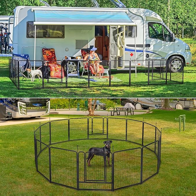 mestyl Dog Playpen, 32" Height 16 Panels Outdoor Pet Play Pen, Big Dog Exercise Play Pen for Large/Medium/Small Dogs, Foldable Puppy Pen for Indoor, Camping, RV, Anti-Rust Paint Finish, Quick Install