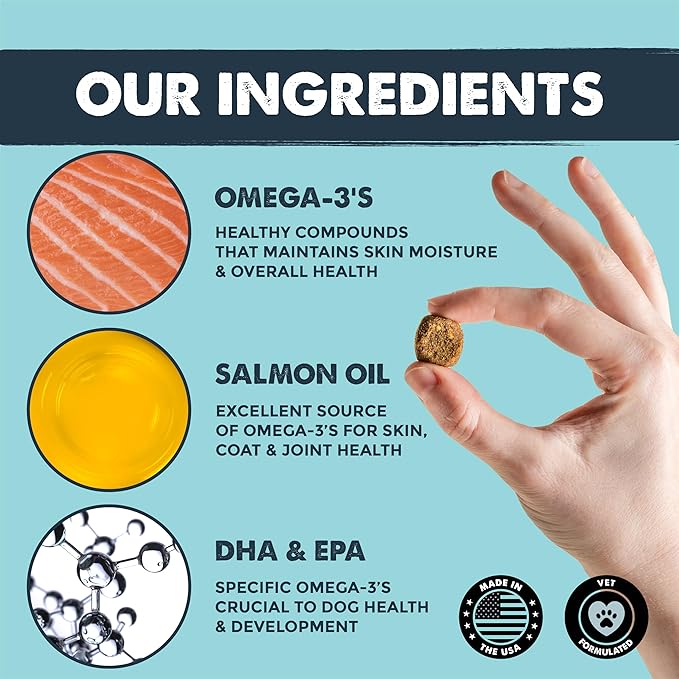 Mighty Paw Waggables Mighty Omega (Made in The USA, 120 Count) | Omega 3 Fish Oil Chew for Dogs. Salmon Oil for Dogs Skin and Coat Supplement. Soft Chew Fish Oil for Dogs - DHA & EPA, Bacon Flavor