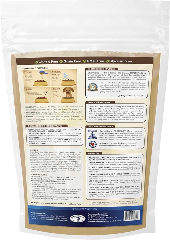 SuperGravy PAW Jus - Natural Dog Food Gravy Topper - Hydration Broth Food Mix - Human Grade – Kibble Seasoning for Picky Eaters – Gluten Free & Grain Free, 01071, 90 Scoop
