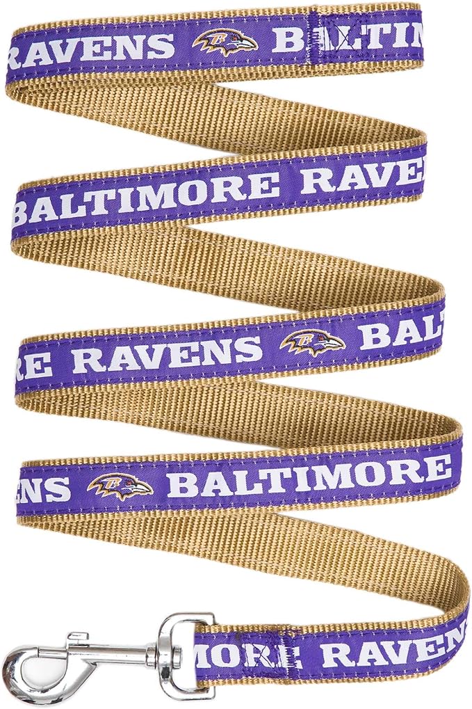 NFL PET Leash, Small, Baltimore Ravens Dog Leash, Football Team Leash for Dogs & Cats. A Shiny & Colorful Dog & Cat Leash with Embroidered Team Name/Logo Licensed by the NFL