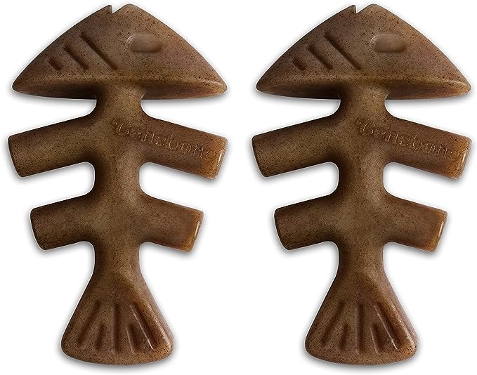 Benebone Tiny 2-Pack Fishbone Durable Dog Chew Toys, Real Fish Flavor, Made in USA