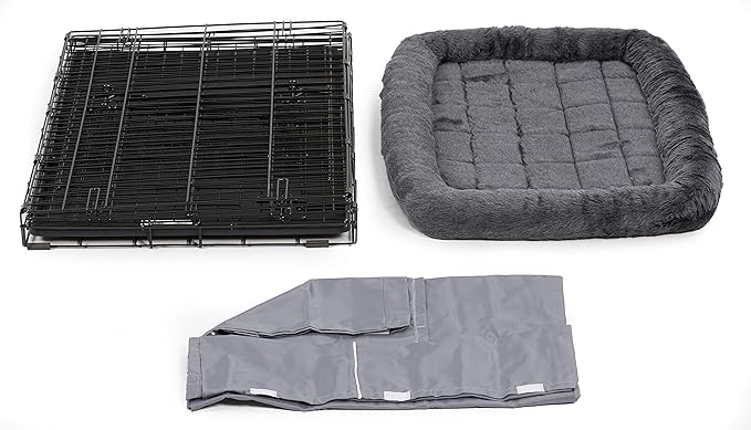MidWest Homes for Pets Double Door Dog Crate Kit Includes One Two-Door Crate, Matching Gray Bed & Gray Crate Cover, 36-Inch Kit Ideal for Medium Dog Breeds