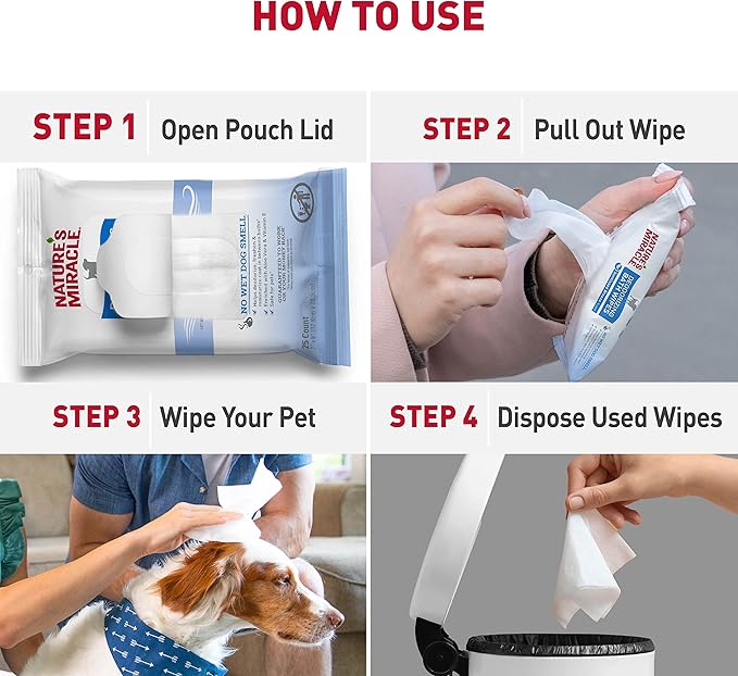 Nature's Miracle Deodorizing Bath Wipes for Dogs, 25 Count, Clean Breeze Scent