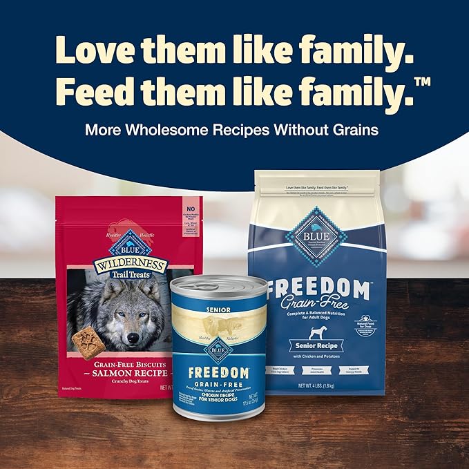 Blue Buffalo Freedom Grain-Free Senior Dry Dog Food, Provides Energy To Stay Active, Made in the USA With Natural Ingredients, Chicken & Potatoes, 4-lb. Bag