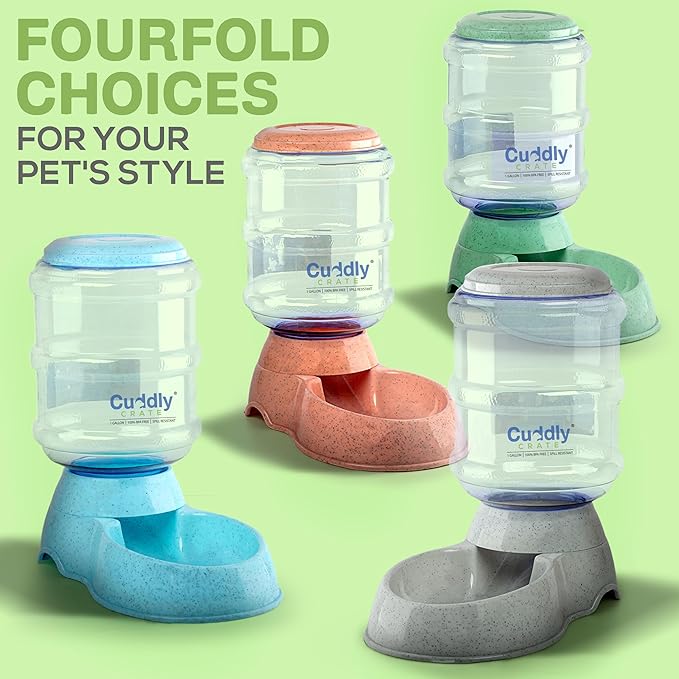 2 Pack Self Feeding Dog Food and Water Dispenser - 3.75L Automatic Pet Feeder for Small & Medium Dogs, Spill Proof Gravity Cat Feeder and Water Dispenser (Green)