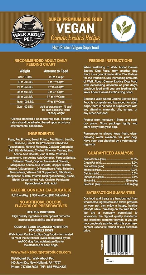 WA10037, Super Premium Canine Exotics Dog Food, Dry Alkaline Kibble, Vegan Recipe, Grain-Free, Gluten-Free, Single Source Protein, 7-Pound Bag