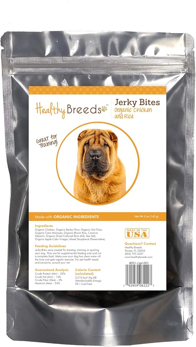 Healthy Breeds Chinese Shar Pei Jerky Bites Chicken & Rice Recipe Dog Treats 5 oz