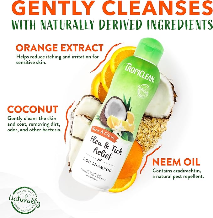 TropiClean Citrus & Neem Oil Flea Shampoo for Dogs | Tick and Flea Bite Relief for Dogs | Natural Dog Shampoo Derived from Natural Ingredients | Made in the USA | 1 gallon
