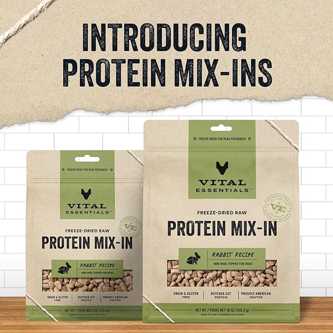 Vital Essentials Freeze Dried Raw Protein Mix-in Dog Food Topper, Rabbit Mini Nibs Topper for Dogs, 18 oz