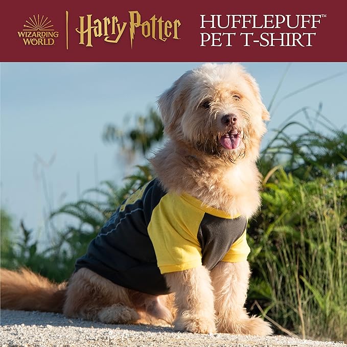 Harry Potter Hufflepuff Pet T-Shirt in Size Extra Small | XS Dog T-Shirt, Harry Potter Dog Shirt | Harry Potter Dog Apparel & Accessories for Hogwarts Houses, Hufflepuff, (FF18873),Yellow