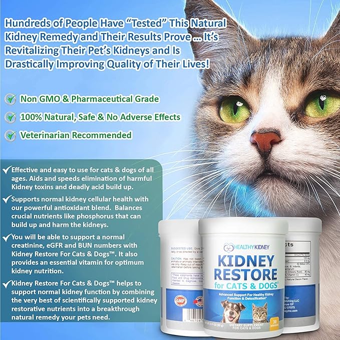 Kidney Restore Cats & Dogs Unflavored for Supporting Normal Kidney Function, Creatinine, Pet Renal Kidney Health Supplement Felines Canines