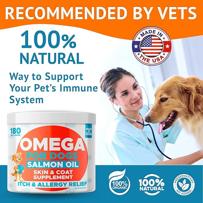 Omega 3 Alaskan Fish Oil Treats for Dogs (360 Ct) - Dry & Itchy Skin Relief + Allergy Support - Shiny Coats - EPA&DHA Fatty Acids - Natural Salmon Oil Chews - Hip & Joint Support - Salmon Flavor