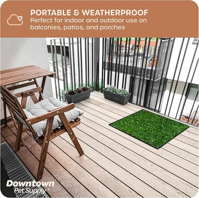 Downtown Pet Supply Dog Grass Pad with Tray, 20 x 25 - Outdoor and Indoor Potty System for Dogs with Replaceable Synthetic Grass Pee Turf - Portable and Waterproof Turf Dog Potty