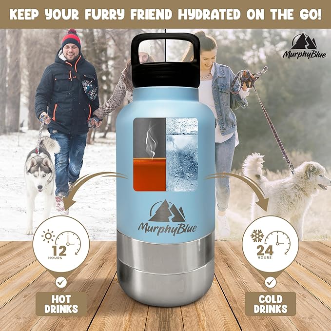 Dog Water Bottle | 32 Oz. Dog Travel Water Bottle | Lid w/Built-in Carabiner | Portable Dog Water Bottle | Portable Dog Water Bowl | Water Bottle for Dogs | Dog Water Bottle Portable