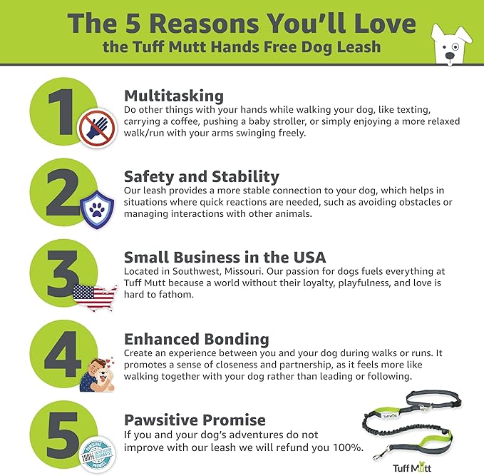 Hands Free Dog Leash, A Dog Running Leash for Dogs That Makes A Great Waist Leash for Dog Walking, Double Handle Bungee Dog Leash with Reflective Stitching and Adjustable Dog Walking Belt