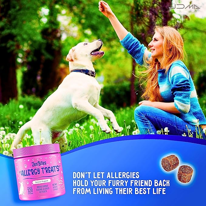 Organic Allergy Vitamin Chews Anti Itch Supplement Dog Allergy Relief for Skin & Seasonal Allergies Omega 3 Probiotics for Dogs Salmon Oil Blend with Vitamin C Turkey - 120 Count