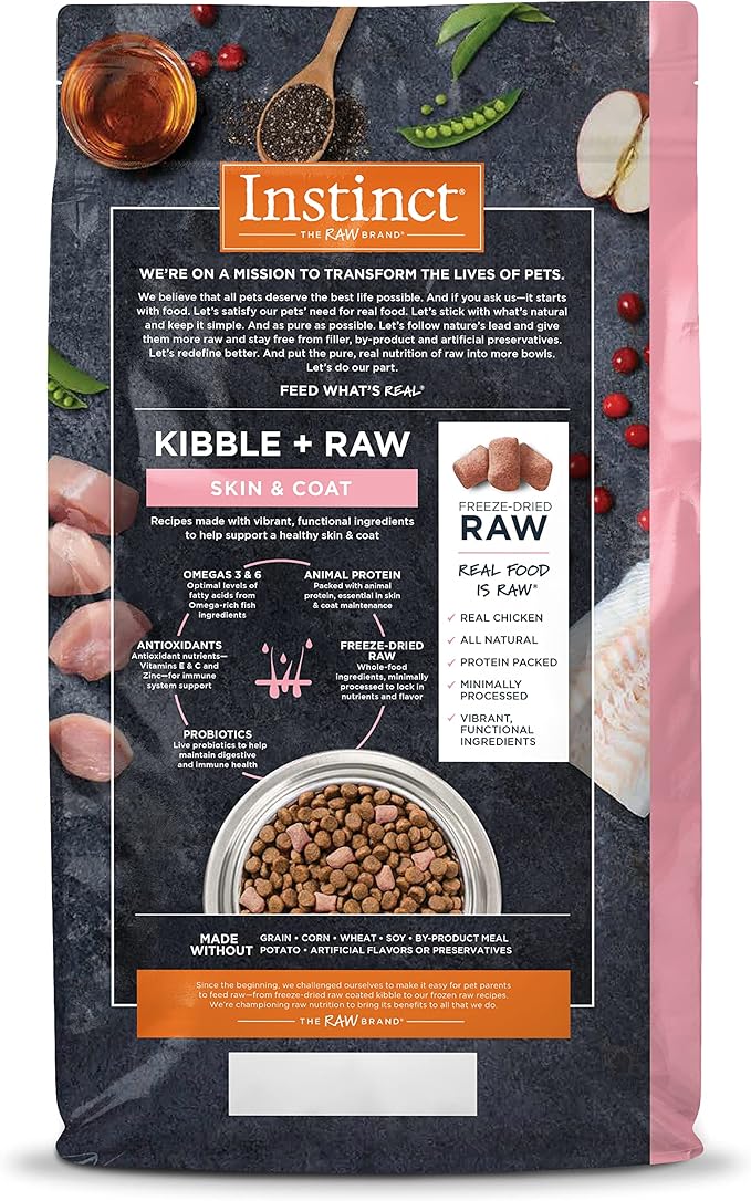 Instinct Raw Boost Skin & Coat Health Grain Free Recipe with Real Chicken Natural Dry Dog Food by Nature's Variety, 4 lb. Bag