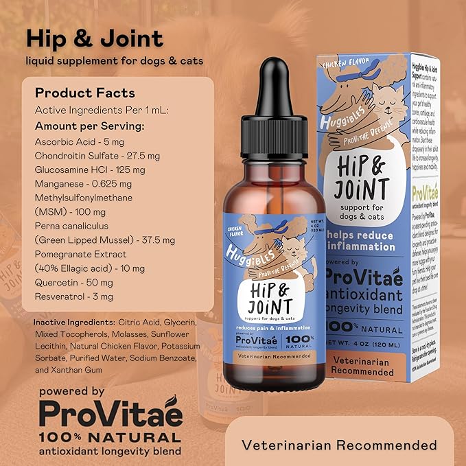 Hip & Joint Support Supplement for Dogs & Cats – Daily Supplement for Mobility Support with Glucosamine, MSM, Chondroitin – Reduce Pain & Inflammation – Antioxidants for Longevity