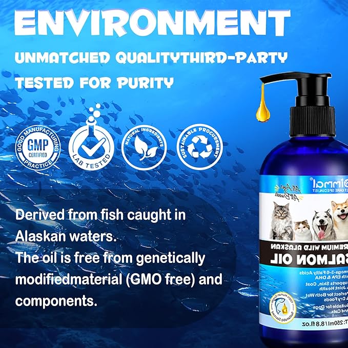 Salmon Oil for Dogs, Fish Oil for Dogs, Relieves Scratching & Joint Function, Supports Healthy Dog Skin and Coat Supplement, Contains Omega-3, EPA&DHA,Wild Alaskan Salmon Oil for Dogs Skin and Coat