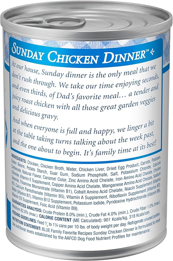 Blue Buffalo Family Favorites Natural Adult Wet Dog Food, Sunday Chicken 12.5-oz can (Pack of 12)