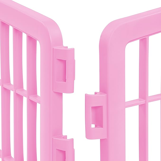 IRIS USA 24'' Pet Playpen 2 Panel Add-On with Connecting Rods, Dog Playpen, Puppy Small Medium Dogs, Heavy-Duty Molded Plastic, Rust-Free, Non-Skid Rubber Feet, Easy Assemble, Customizable, Pink