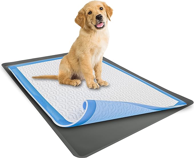 Skywin Dog Pad Holder Tray for 30 x 36 Inches Training Pads – Silicon Wee Wee Pad Holder, No Spill Pee Pad Holder for Dogs - Easy to Clean and Store Perfect for Dog Potty Tray (Grey)
