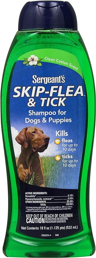Flea and Tick for Dogs Shampoo 2-Pack, Kills Fleas, Ticks, Lice, Gentle on Sensitive Skin, Fresh Cotton Scent, Dog Flea and Tick Shampoo includes Moofin SS Pet Training Whistle, 18 oz Each