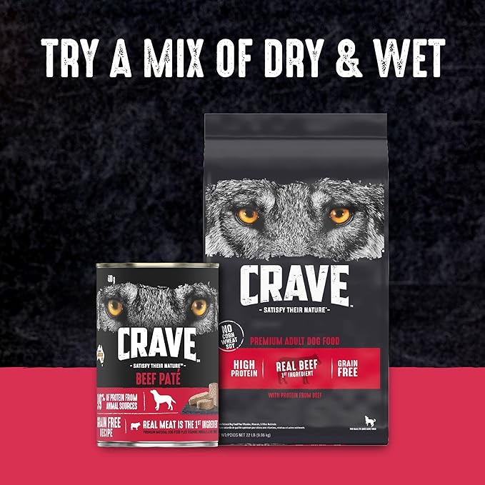 CRAVE Grain Free High Protein Adult Dry Dog Food, Beef, 22 lb. Bag