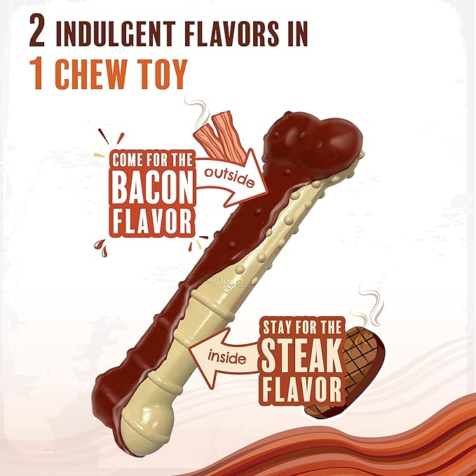 Nylabone Power Chew Classic Bone Chew Toy for Dogs, Durable Dog Toys for Aggressive Chewers, Basted Blast Bacon & Steak Flavor, Large/Giant (1 Count)