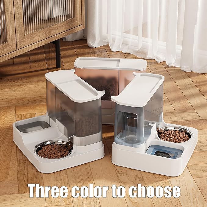 Automatic Cat Food Water Dispenser Gravity Pet Self Feeder Dry Food Bowl and Watering Supplies Dispenser for Indoor Small Medium Dog Puppy Kitten 2 in 1 (GREY)