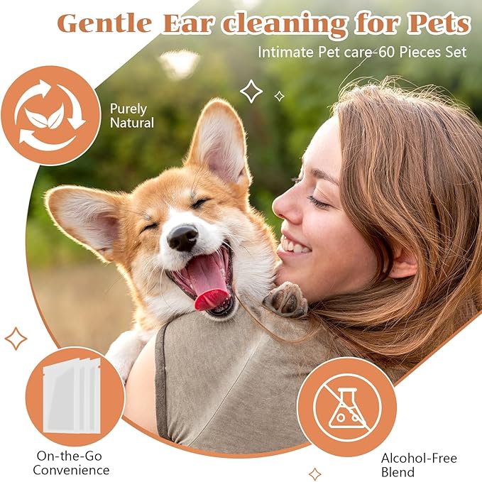 Dog Ear Wipes Finger - Portable and Convenient 50-Pack for Gentle Cleaning & Infection Treatment of Dogs' & Cats' Ears, Eyes, and Pets, Fresh and Comfortable Experience
