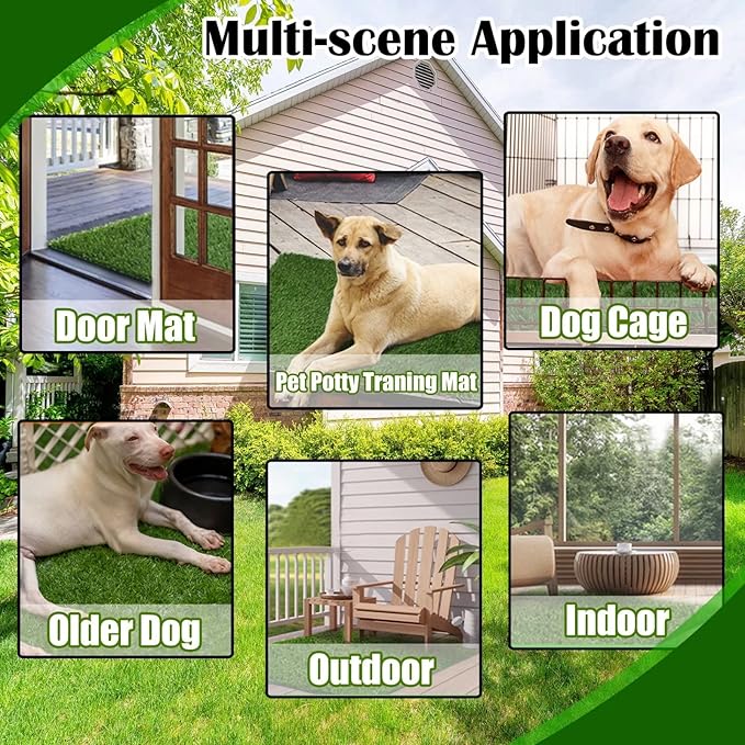 Large Dogs Artificial Grass Pee Pads, High Drain Puppy Potty Turf Training Tray, Pets Fake Grass Patch, 45" x 32"