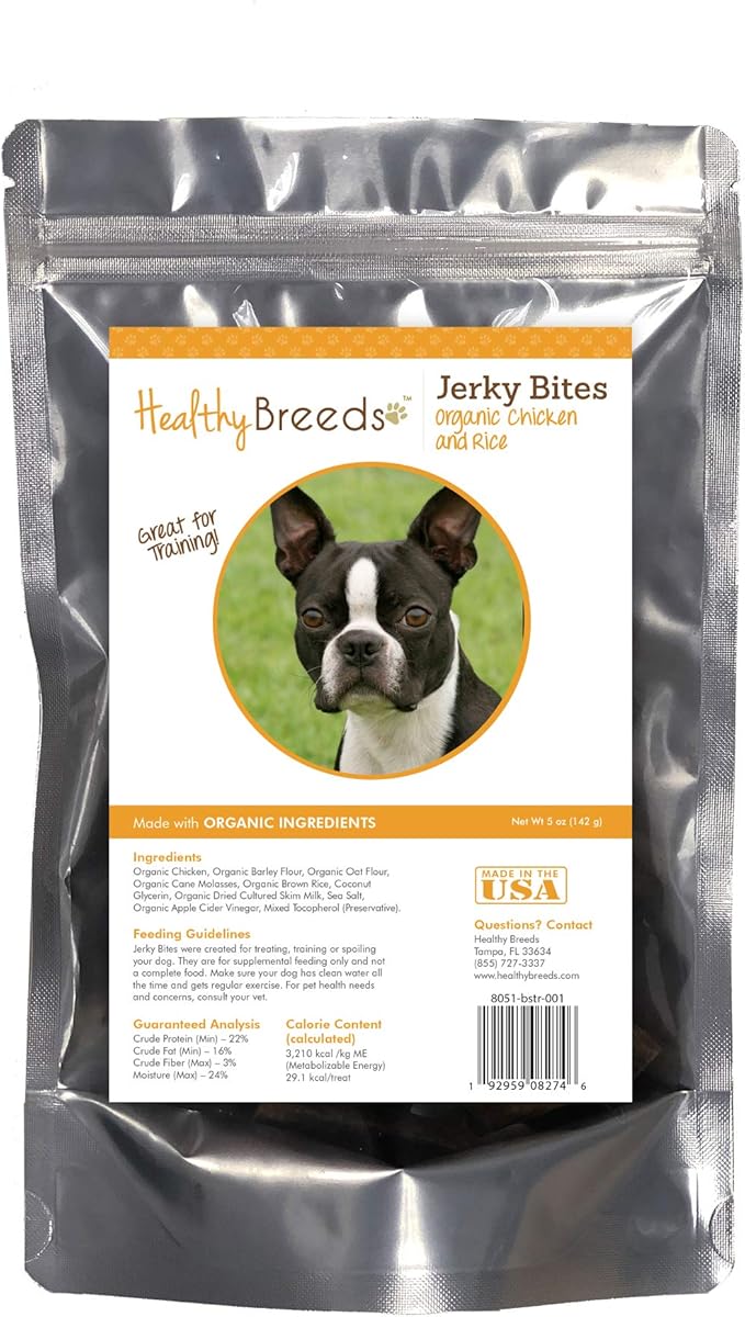 Healthy Breeds Boston Terrier Jerky Bites Chicken & Rice Recipe Dog Treats 5 oz