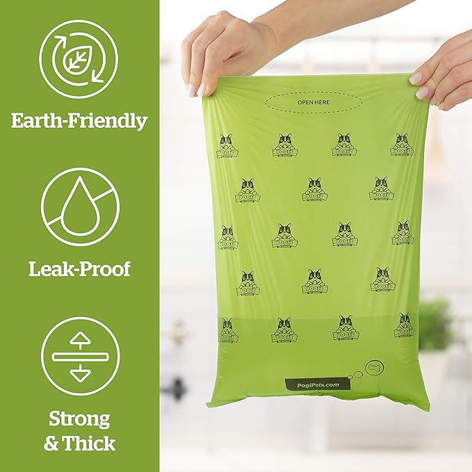 Pogi's Dog Poop Bag Dispenser with Metal Carabiner Clip - Includes 1 Dog Poop Bag Holder for Leashes & 15 Compostable Poop Bags for Dogs