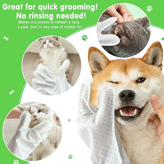 30 Count Dog Wipes Plant Oil Grooming Gloves Enhanced Cleaning Deodorizing Bath Wipes Waterless Cat Shampoo Pets Wipes for Paws, Butt, Face and Fur