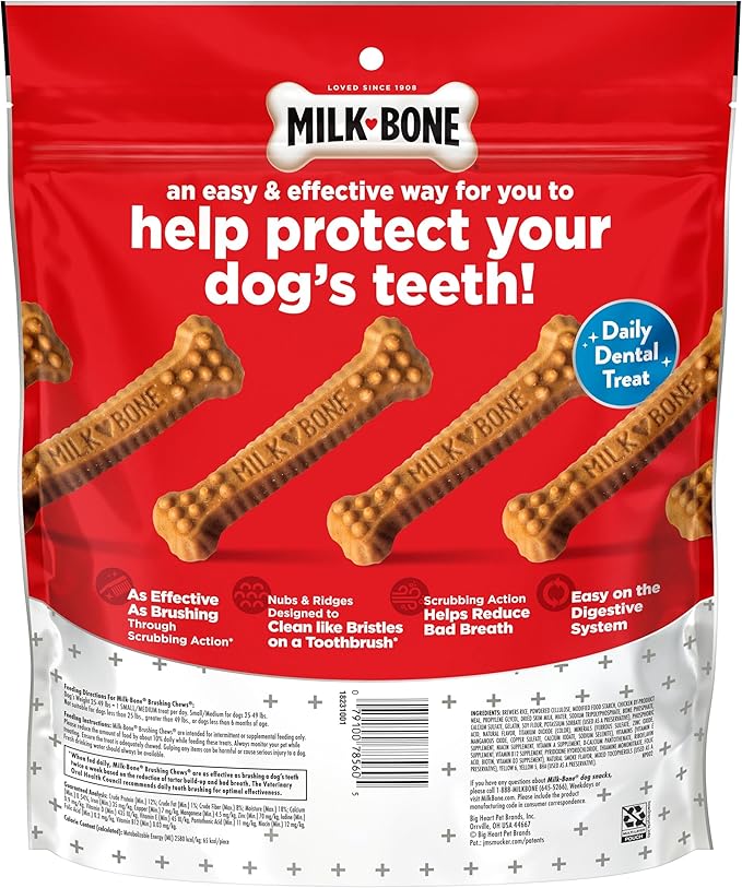Milk-Bone Original Brushing Chews, 35 Small/Medium Daily Dental Dog Treats Scrubbing Action Helps Clean Teeth