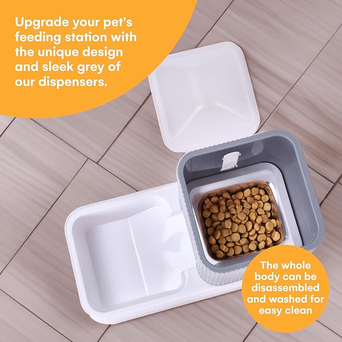 Noa Store Automatic Pet Water & Food Dispensers - Easy to Clean Feeding Bowls for Dogs & Cats - Convenient and Time-Saving Pet Station for Busy Owners - 12'H×6.3'L×11'W 3.5L Each - Grey