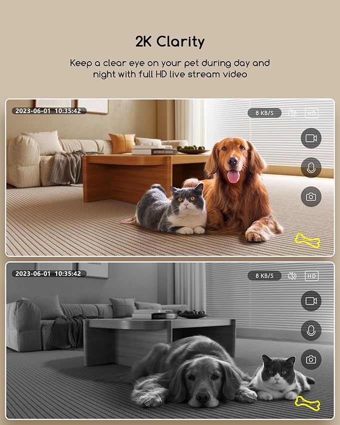 faroro 2K Pet Camera with Treat Dispenser, 5G WiFi Dog Camera with Speaker, Phone App, 2-Way Audio, Night Vision, Motion Alerts for Treat Tossing and Monitoring Your Pet Remotely