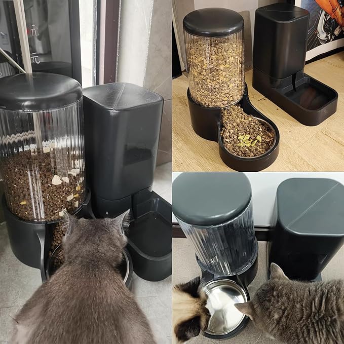 Hamiledyi Automatic Dogs Feeder and Water Dispenser Cats Gravity Food Feeder and Waterer Set Self Feeding station with Food Bowl for Pets Puppy Kitten Rabbit Large Capacity(3.8L)